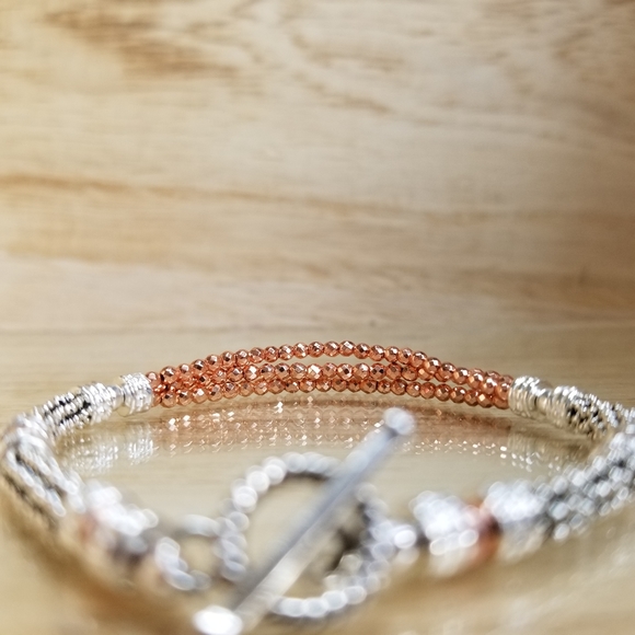 Three Row Rose Gold Two Tone Toggle Bracel… - Picture 6 of 16